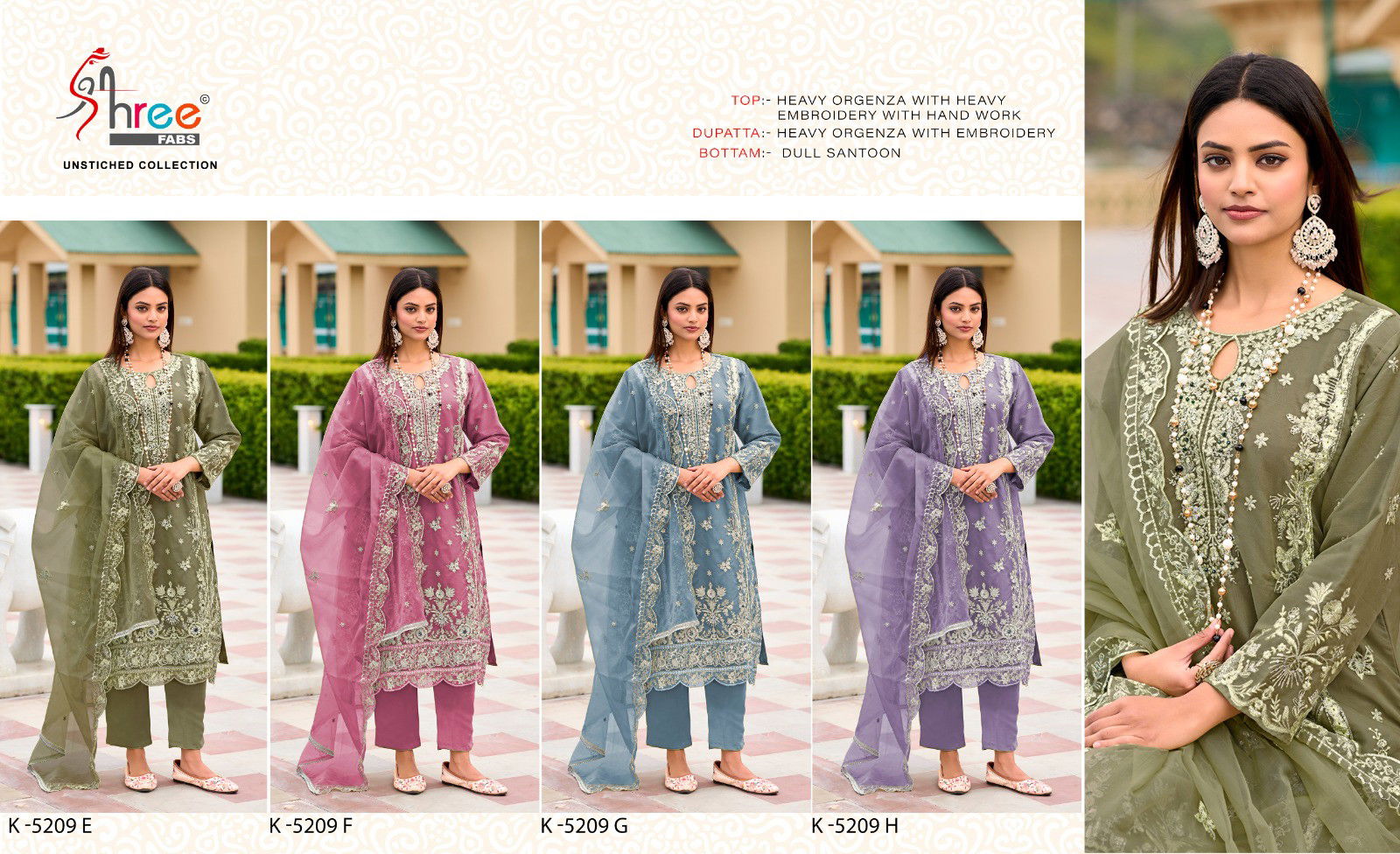 K 5209 by Shree Organza Embroidered Pakistani Suit Collection